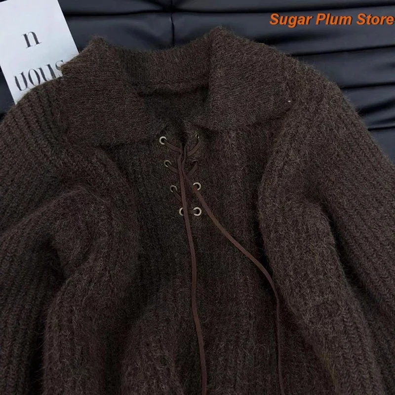 Retro Half-open Neck Strap Sweater Women's Autumn and Winter Korean High-grade Polo Neck Loose Casual Thick Sweater Thick Coat