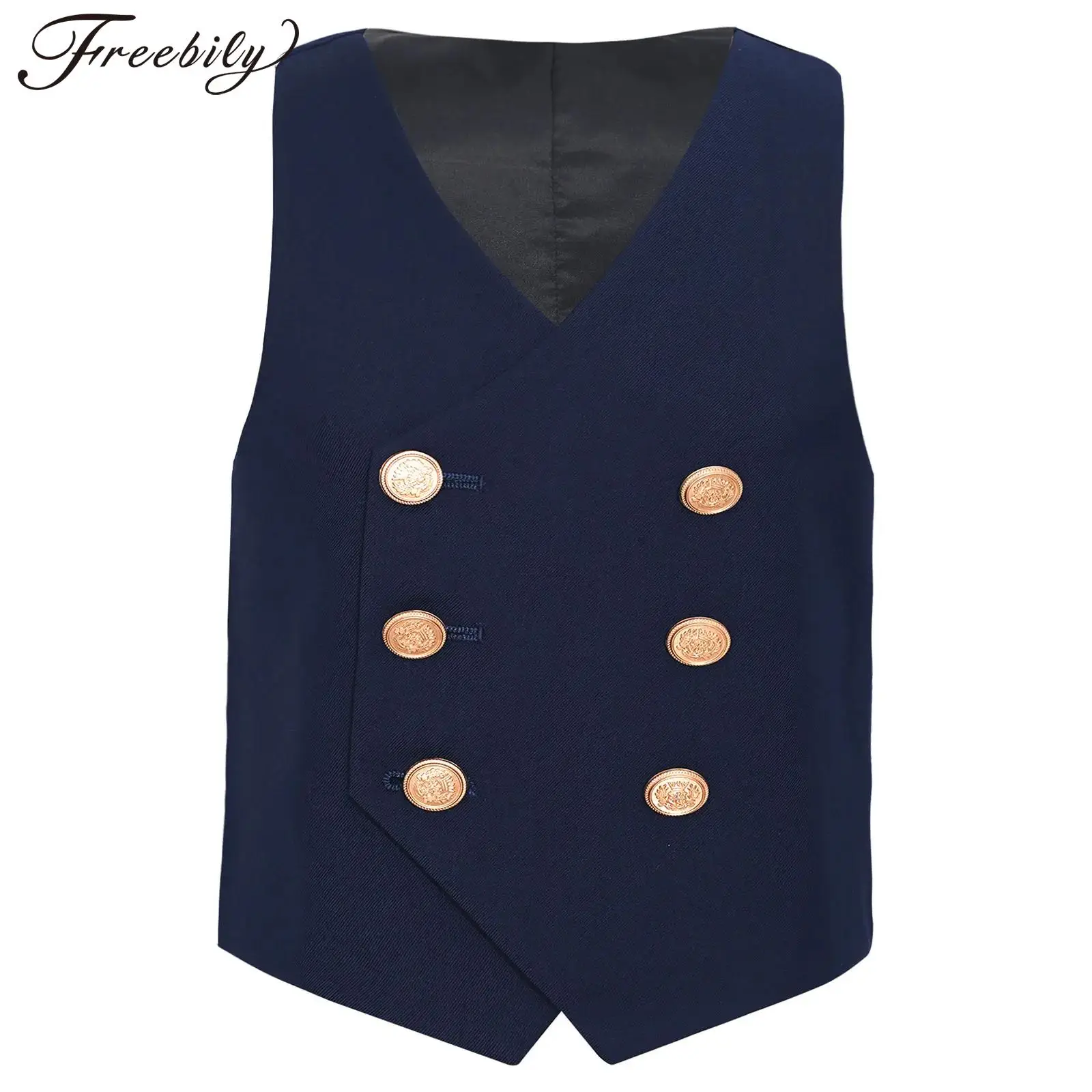 Children V-Neck Sleeveless Vest for Graduation Wedding Party Christening Halloween Kids Boys Double-Breasted Waistcoat Vests