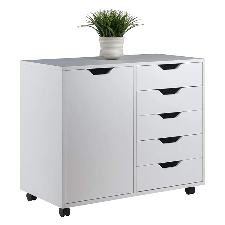 ^Solid Wood Modern Living Room Chest of Drawers with 5 Shelves and 3 Compartments Movable Home Storage Cabinet
