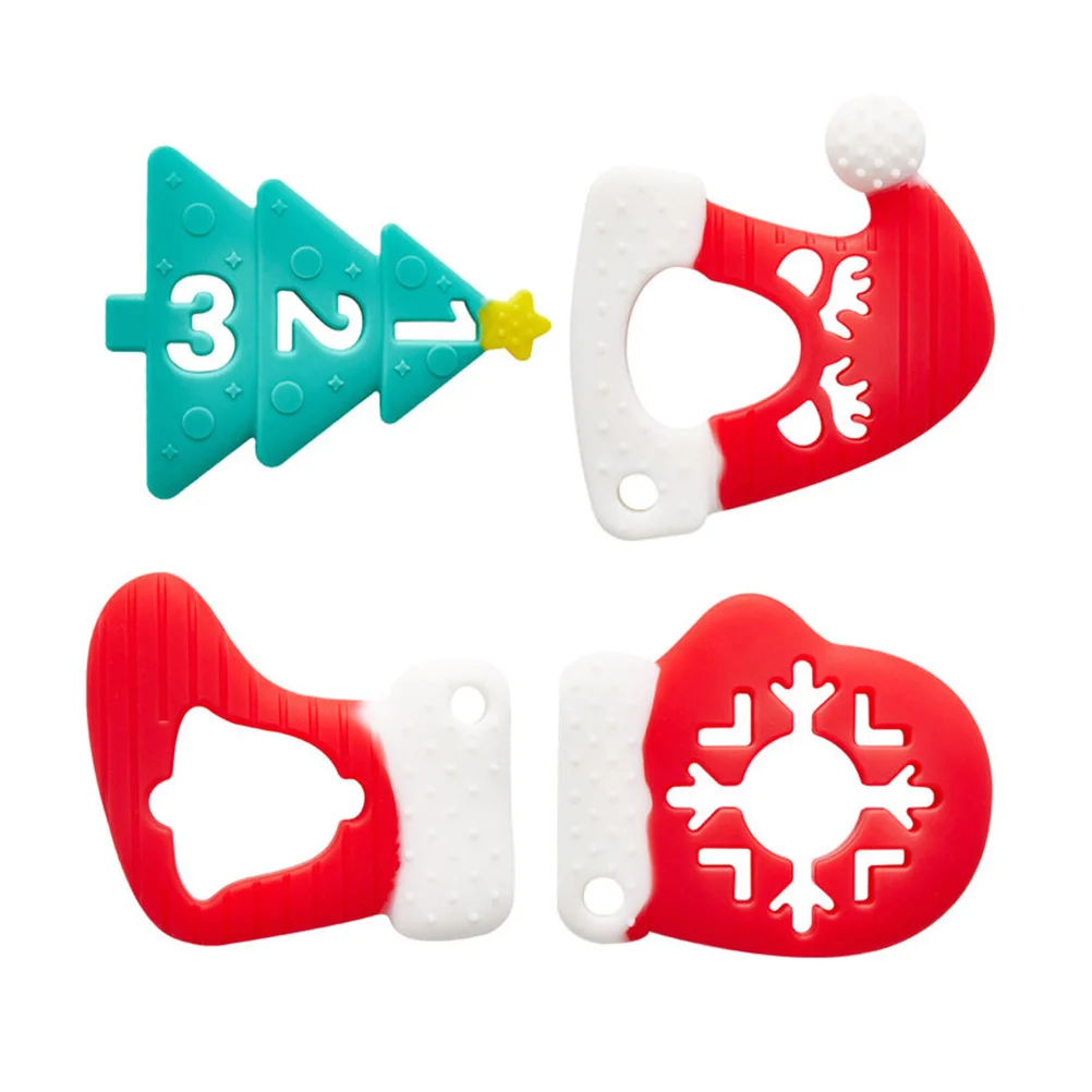 4 قطعة عضاضة الطفل الرضيع لتخفيف اللثة عضاضة آمنة مضغ طفل التسنين الدائري هدية الكريسماس 2022
