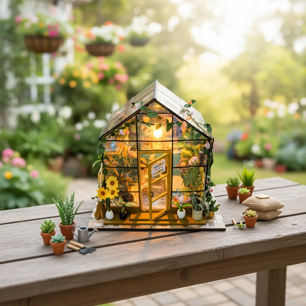 OUZEY 3D Wooden Dollhouse DIY Kit - “Blossom Cottage” with LED Light & Furniture, Creative Flower House Model & Gift