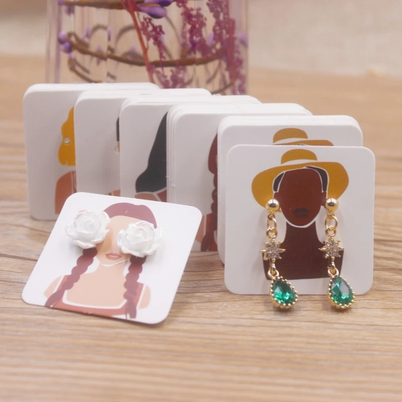 100pcs 4 x4cm new luxury brand jewelry pearl powder paper display earring cards, earrings, earring packaging label cards