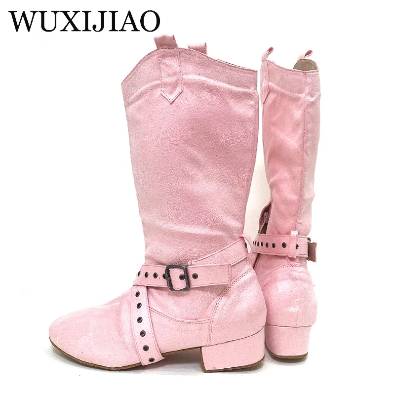 WUXIJIAO Customized High Heel Dance Shoes Baby Pink Dance Practice Boots Half Boots