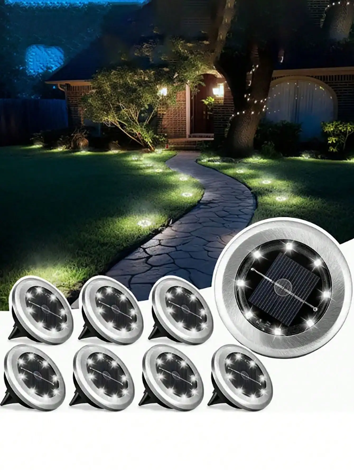 

Circular Solar Floor Lamp, 8/16/24 Pieces, 8LED Ultra-Bright Solar Outdoor IP44 Waterproof Courtyard Driveway Sidewalk Landscape Lamp, Outdoor Garden Ground Plug Lamp Lighting, Ground Buried Lamp, Terrace Swimming Pool Step Lamp, Solar Automatic Sensor Li