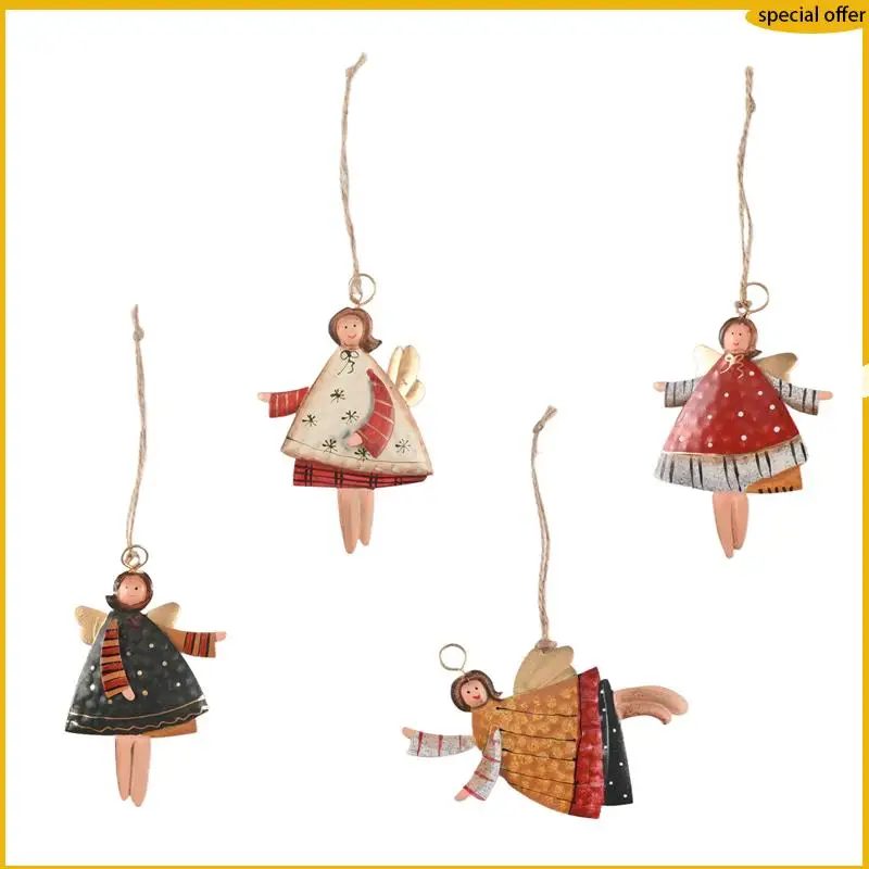 A50I 4 قطعة عيد الميلاد المعادن الرقص الملاك المعلقات تعليق شجرة الكريسماس الحلي شجرة عيد الميلاد دمية زينة للمنزل الطرف #6