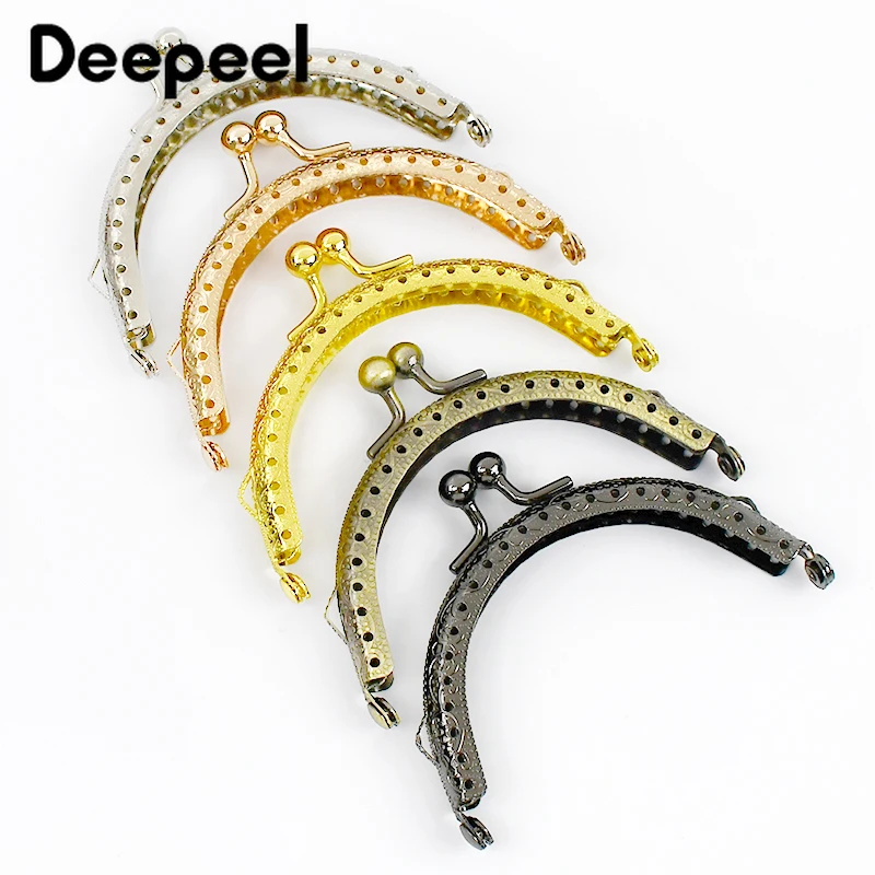 Deepeel 8.5cm Embossed Metal Bag Handles Purse Frame Kiss Clasps DIY Handbag Chain Strap Sewing Brackets Accessories,5/10Pcs