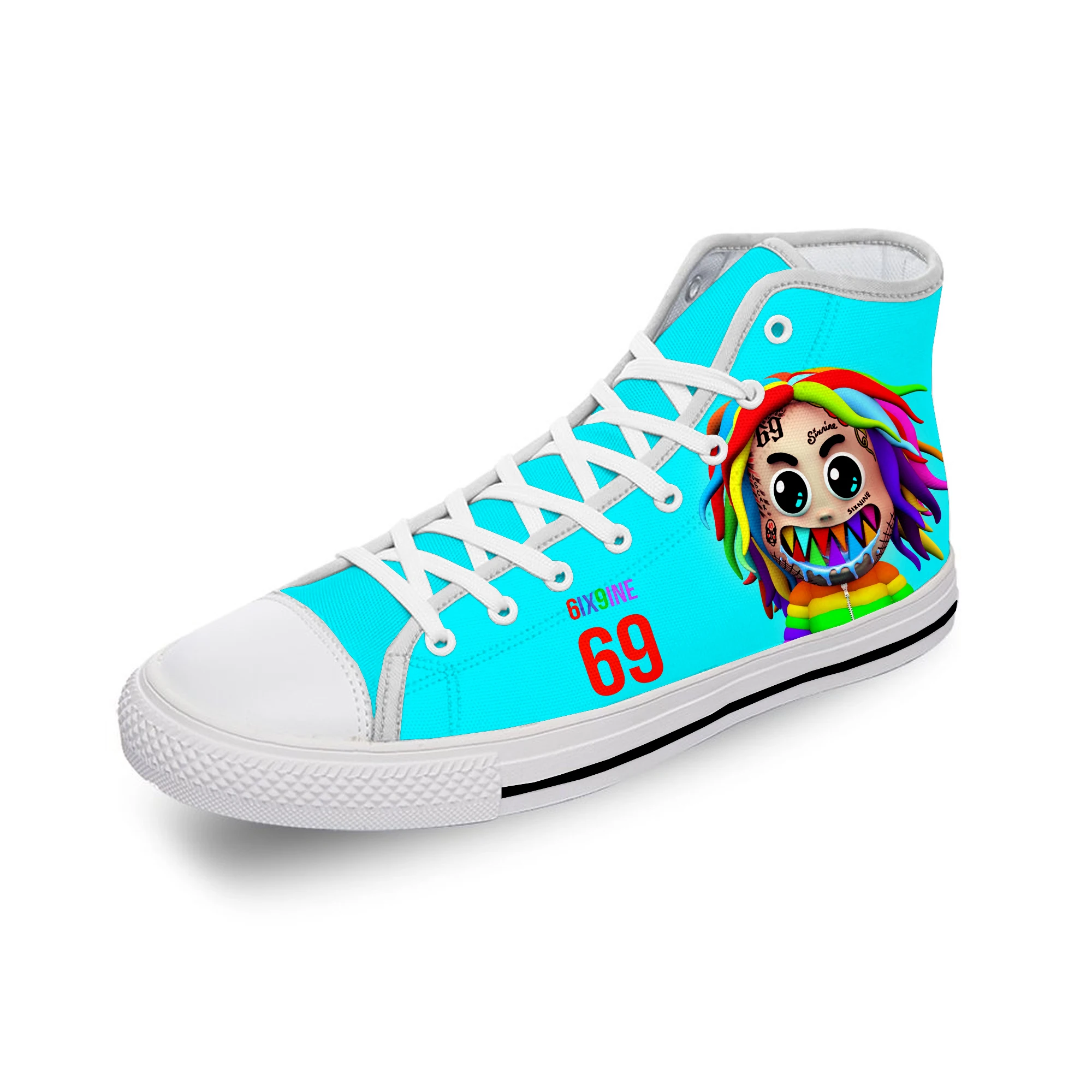 6IX9INE Hip Hop Rapper Rap Music White Cloth Fashion 3D Print High Top Canvas Shoes Men Women Lightweight Breathable Sneakers