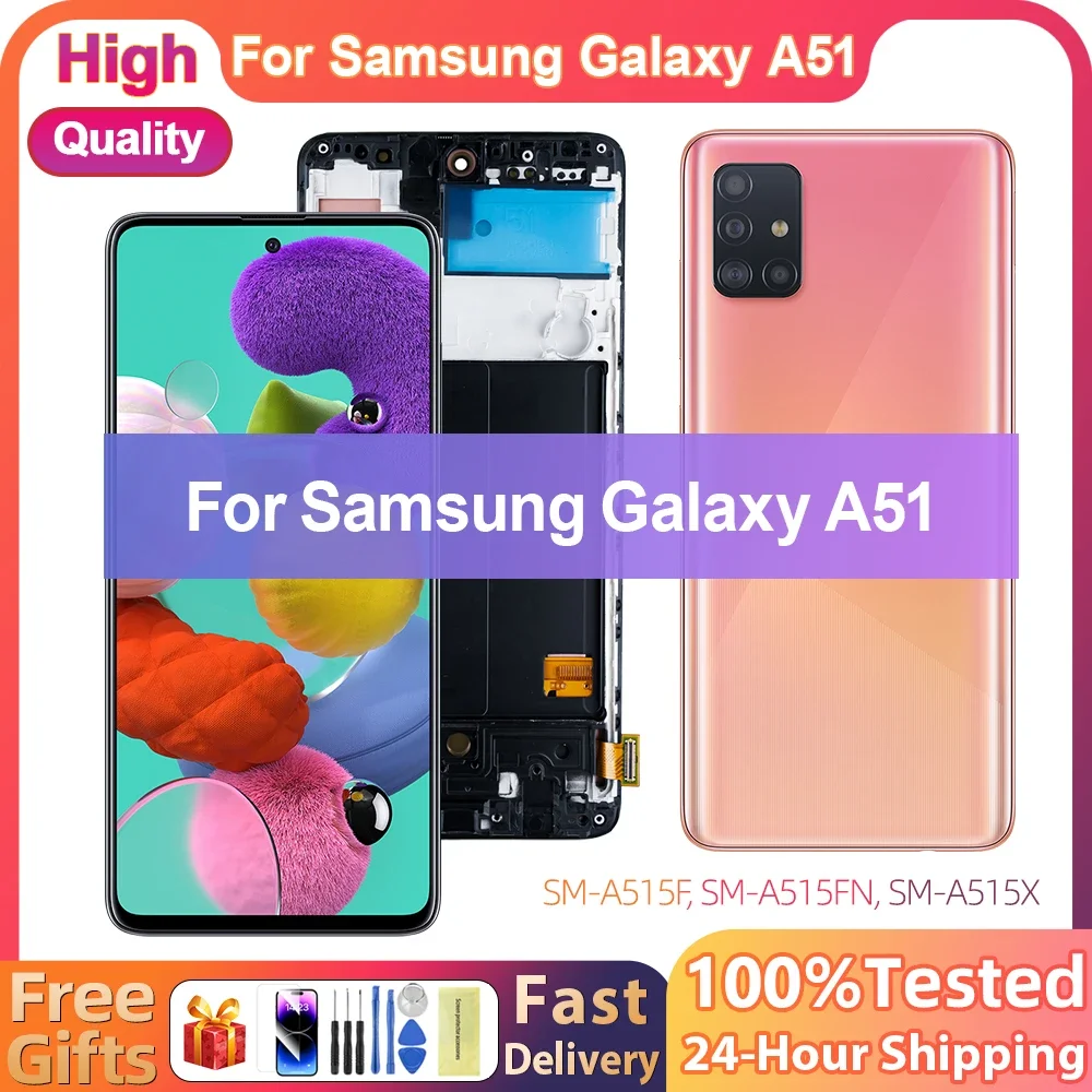 

TFT-экран 6,5 ''для Samsung Galaxy A51, ЖК-дисплей, сенсорный экран с рамкой для Samsung A51 A515 A515F, замена