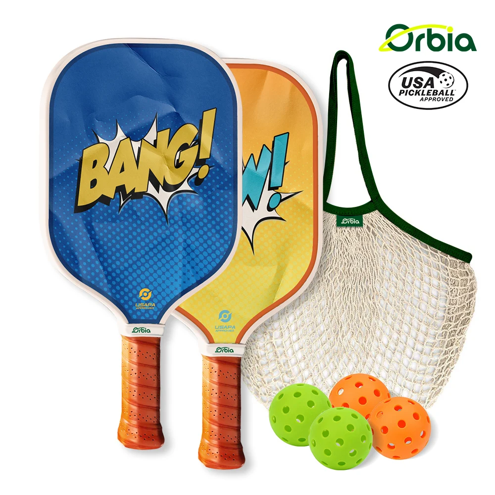 Orbia Sports Paddle Pickleball 16MM USAPA UV Printing Glass Fiber Pickleball Paddle Sets With 4 Balls 1 Net Bag