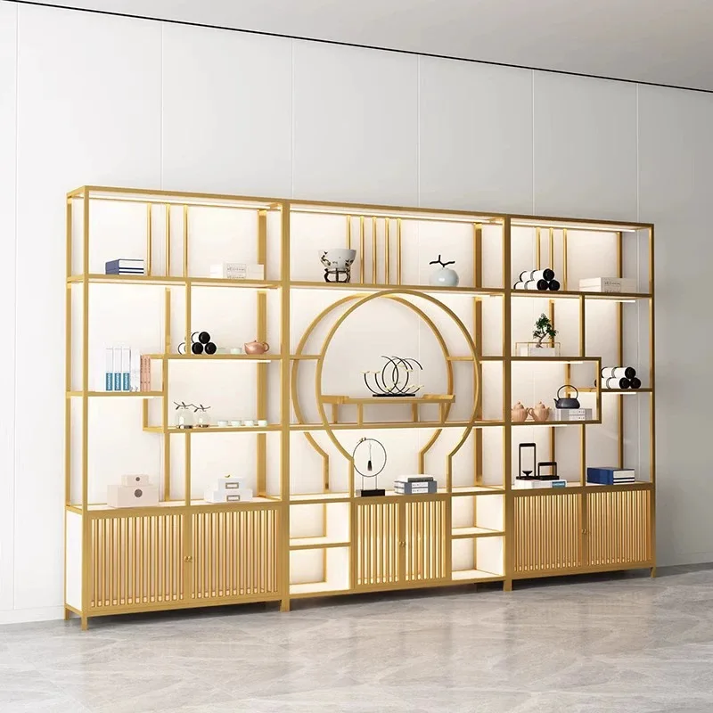 New Chinese-style shelf Bogu shelf Duobao Pavilion tea room bookshelf decoration with ornament floor-to-ceiling multi-layer disp