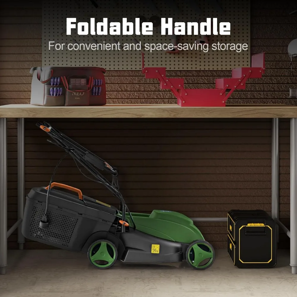 10암페어 구리 모터가 장착된 유선 전기 잔디깎이, 6.6갤런 잔디 수집기, 밀기식 잔디 관리용 3단계 높이 조절 기능