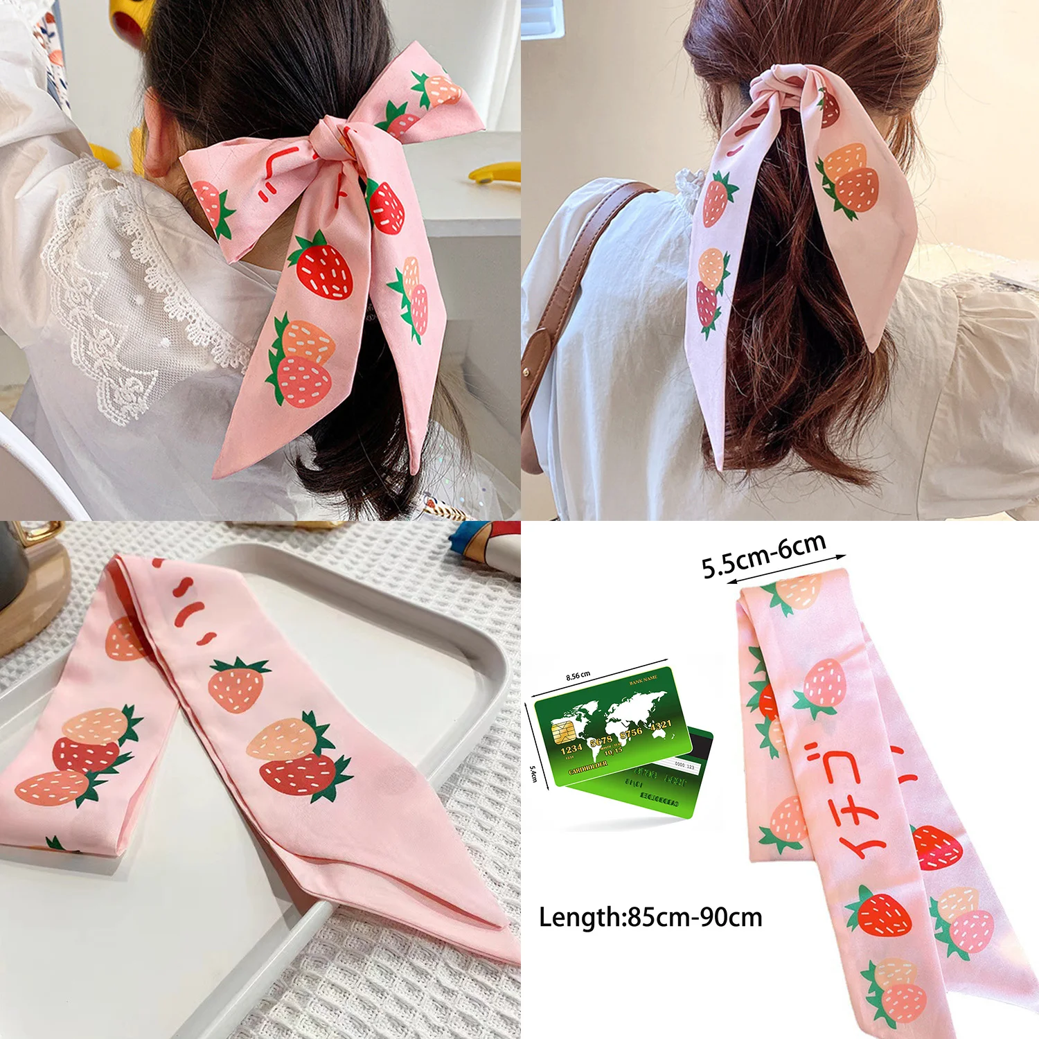 Pañuelo para el pelo con estampado de frutas para mujer, bandana de seda colorida, Cinta Larga, accesorios para el cabello multifunción