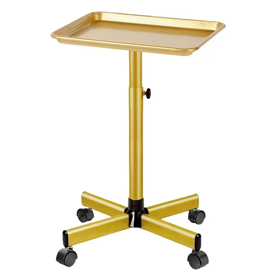 

Salon Tray on Wheels, Gold Salon Tray Cart with Adjustable Height, Metal Service Instrument Storage Tray for SalonHome Use