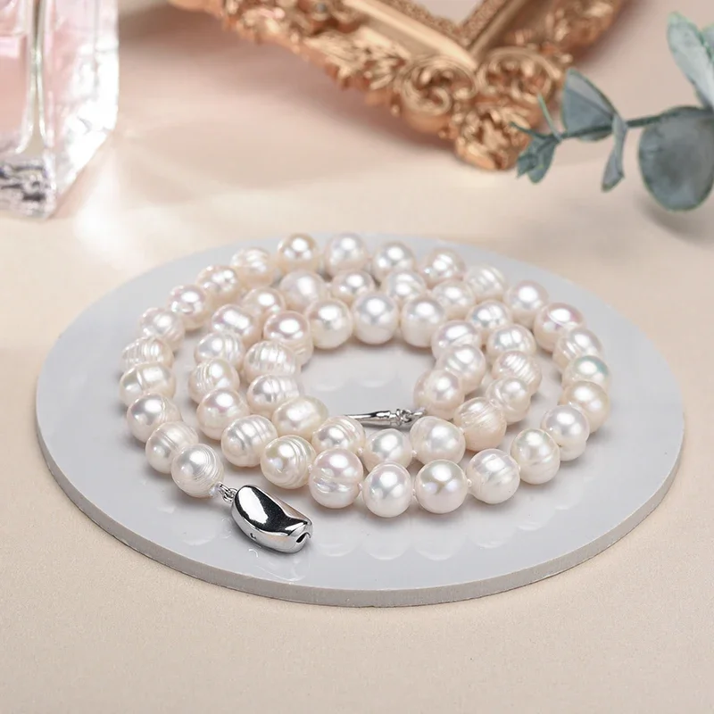 

New Hot Real White Freshwater Cultured Pearl Necklaces for Women Girl Gift, 925 Sterling Silver Women's Baroque Pearl Necklace