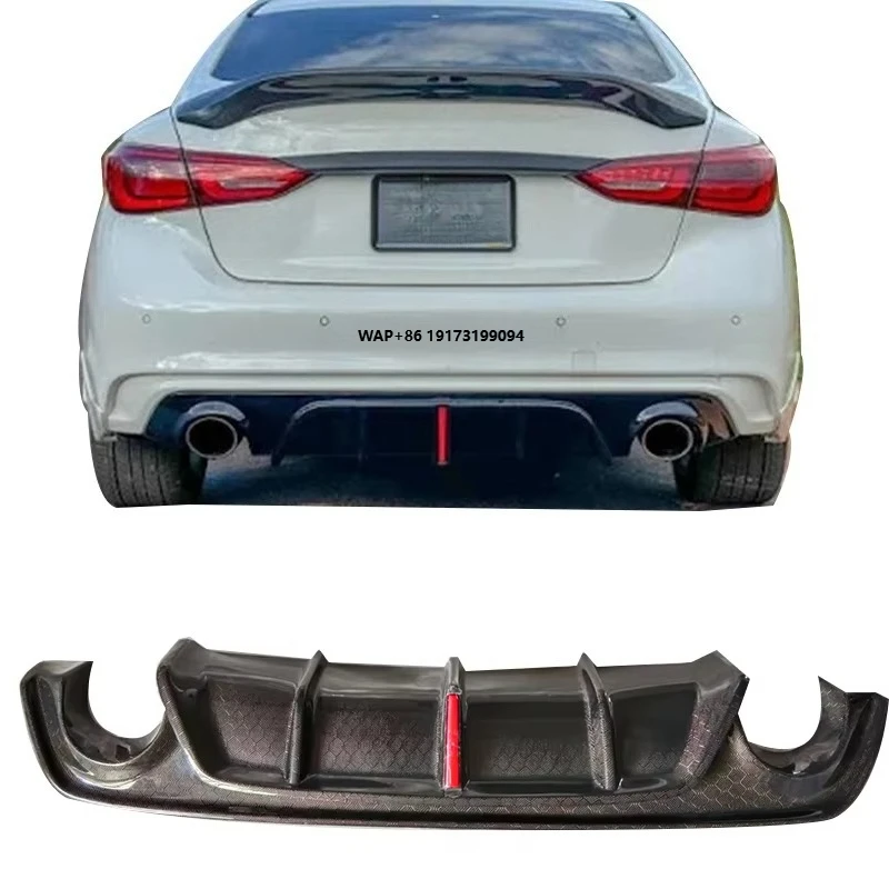 

High Quality Honeycomb Carbon Fiber Rear Diffuser with LED Brake Carbon Fiber Rear Diffuser for Infiniti Q50 2018+