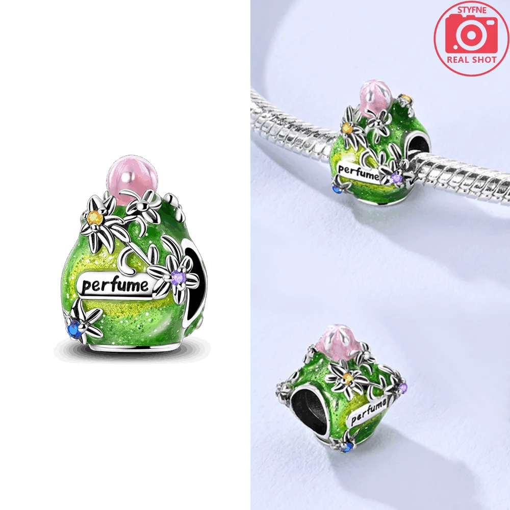 

Подвески из серебра 925, зеленый флакон духов, цветочные подвески, подходят для подвесок Plata 925, оригинальный браслет, бусины, женские ювелирные изделия, сделай сам