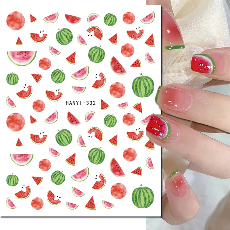 3d Nails Art Adhesive Sliders Summer Cherry Strawberry Melon Fruits Flowers Decals For Nails Decorations Manicures