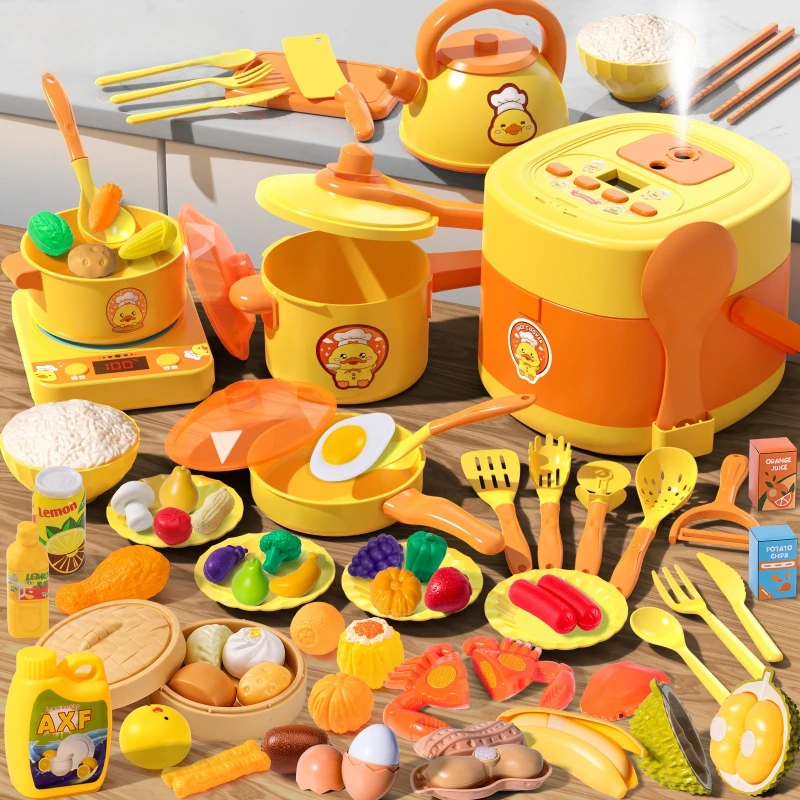 

Play Kitchen Accessories Set Kids Cooking Toys Set with Rice Cooker Cookware Utensils Dim Sum Cooking Food Kitchen Toys for Kids