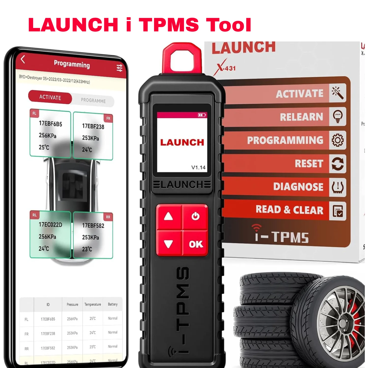 

LAUNCH X-431 i-TPMS Tire Pressure Monitor System Service Tool Work with X-431 Scanner and i-TPMS APP Supports 315/433MHz Sensors