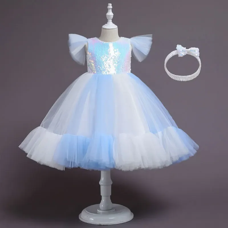 Fashion Girls Sequin Dress  Lace Sleeveless Girls Dresses for Party and Wedding Summer Princess Dress for Girls 2-10Y