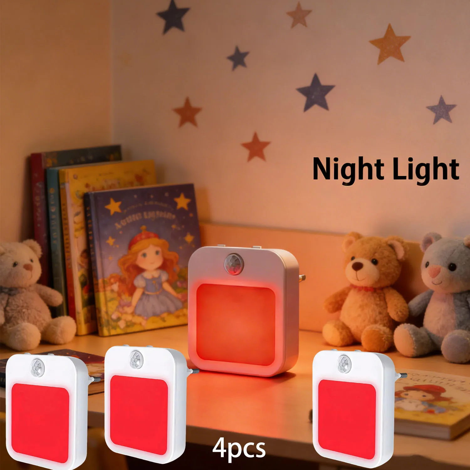 4個のledナイトライトは壁に差し込む、子供部屋、寝室、キッチン、廊下用の調節可能な赤いナイトライトです。