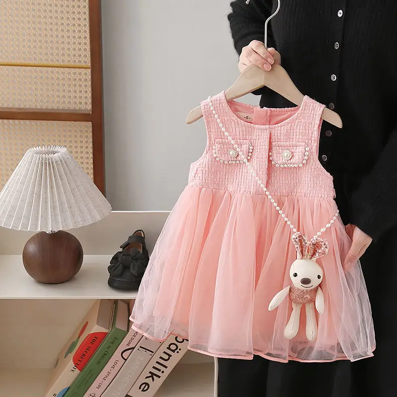 

Girls' Dress 2025 Korean Version Baby Princess New Dress Yarn Dress Children Sleeveless Dress