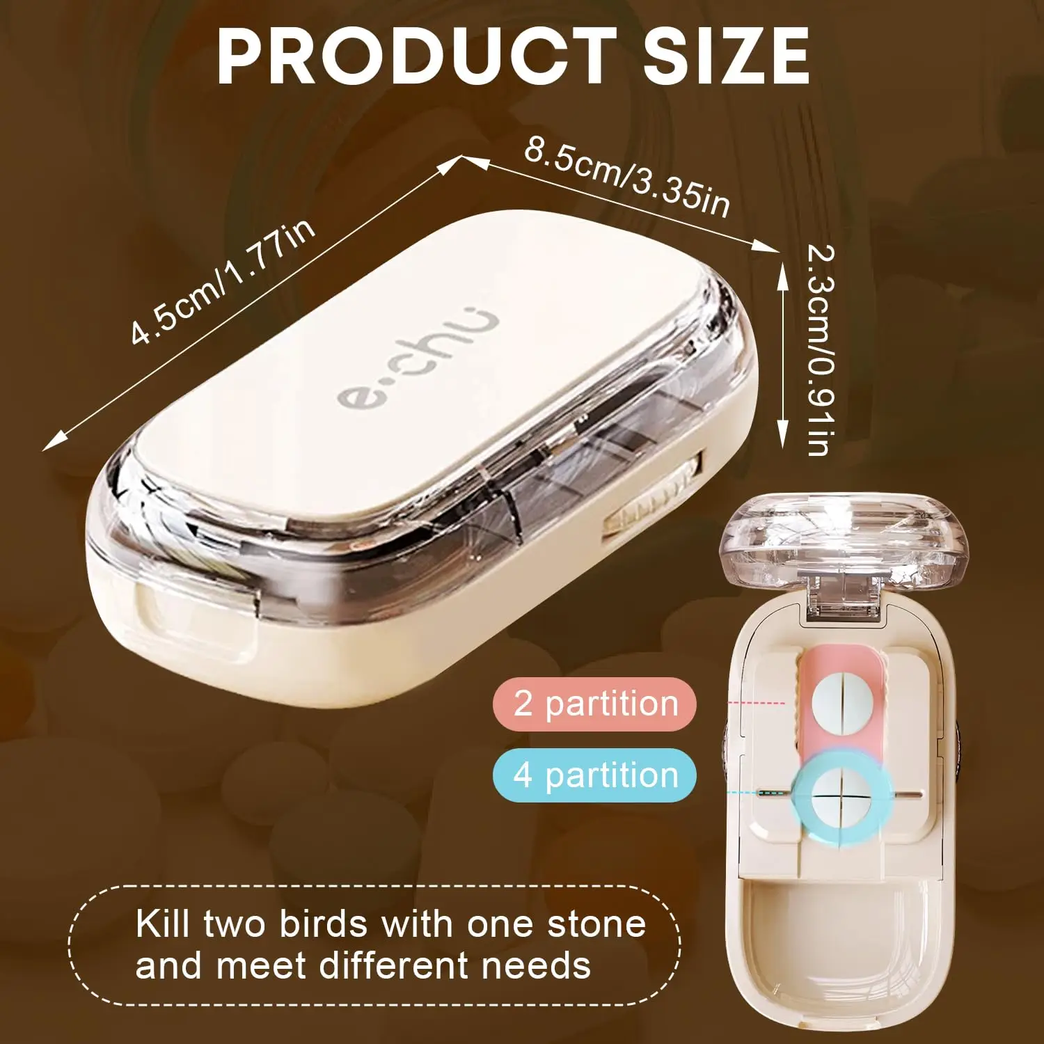 Health Pills Case Quarter Pill Cutter Storage Box Portable Medicine Tablet Medicine Dustproof Divider for Small Pills and Large