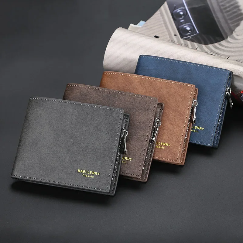 2024 New Men High Quality Short Wallet Multi-card Two-fold PU Leather Purse Fashion Solid Holders Business Wallets Zipper Coin