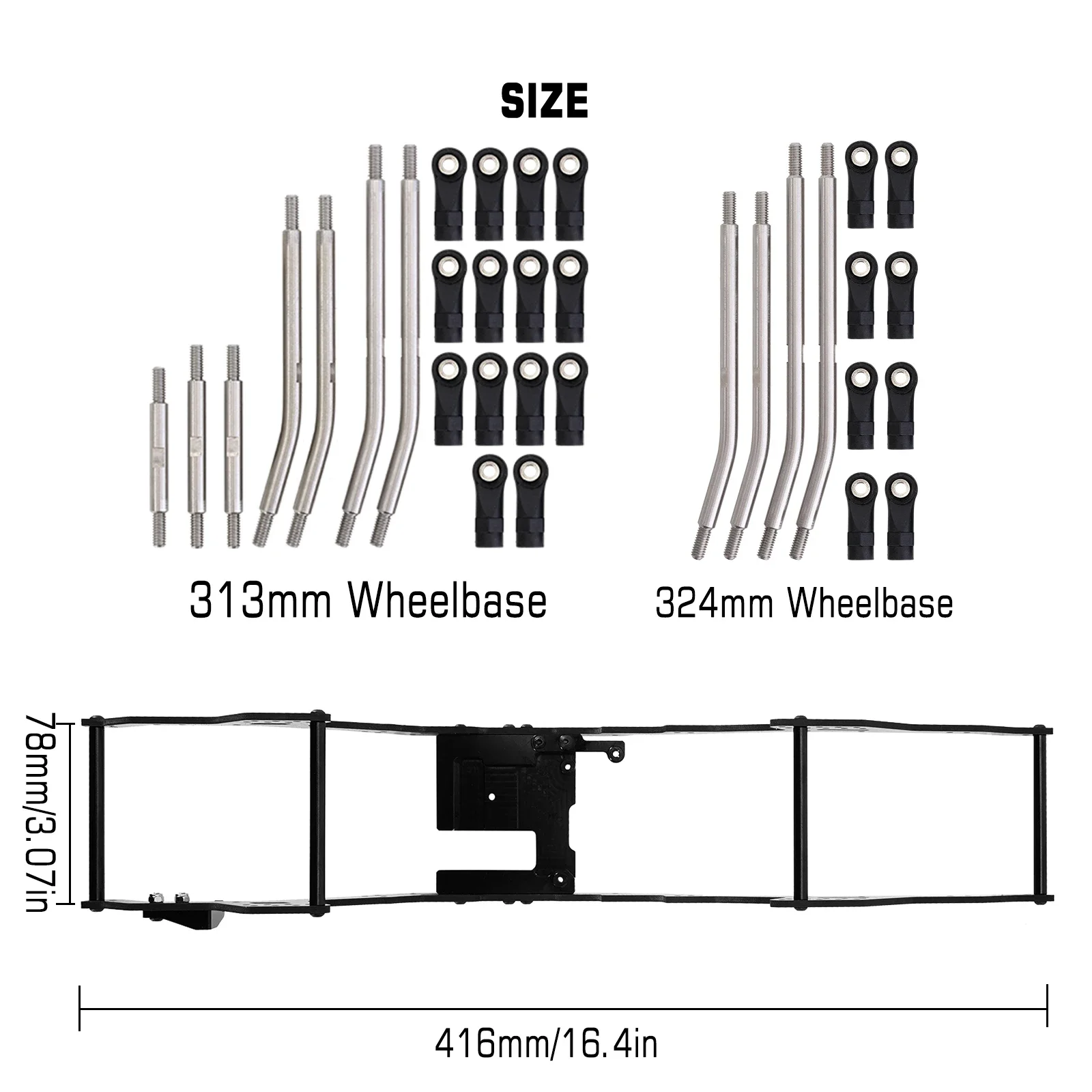 INJORA 313/324mm Wheelbase LCG Carbon Fiber Chassis Kit Frame Girder for 1/10 RC Crawler TRX4 Upgrade Parts