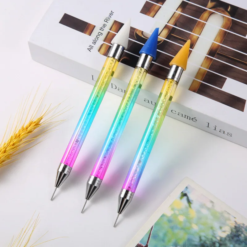 1 PCS Dazzling Dual-ended Nail Dotting Pen Crystal Beads Handle Rhinestone Studs Picker Wax Pencil Manicure Nail Art Tool