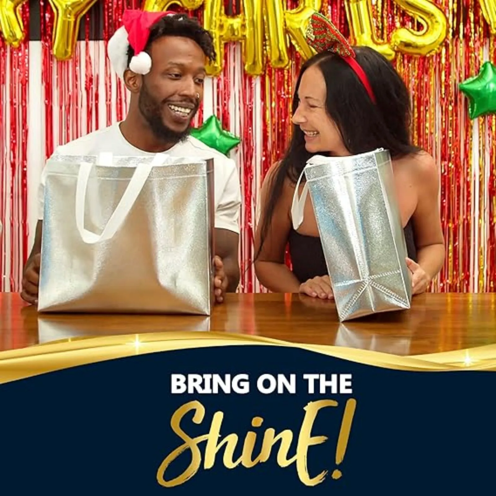 Gift Bags Large Size–Set of 15 Reusable Silver Gift Bags With White Handles-Perfect As Christmas Gift Bags,Party bag 11x13x5inch