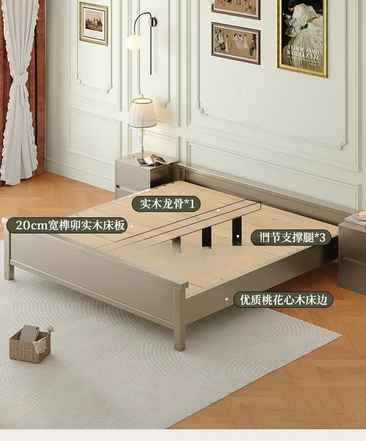 Petal French solid wood bed, double bed, master bedroom high-end atmosphere, light luxury storage furniture