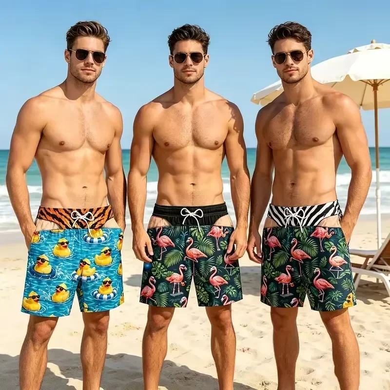Shorts Comfortable Breathable Casual 2026 Men 3D Print Funny Butt Prank Swim Trunks Floral Hawaii Style Quick Dry Beach