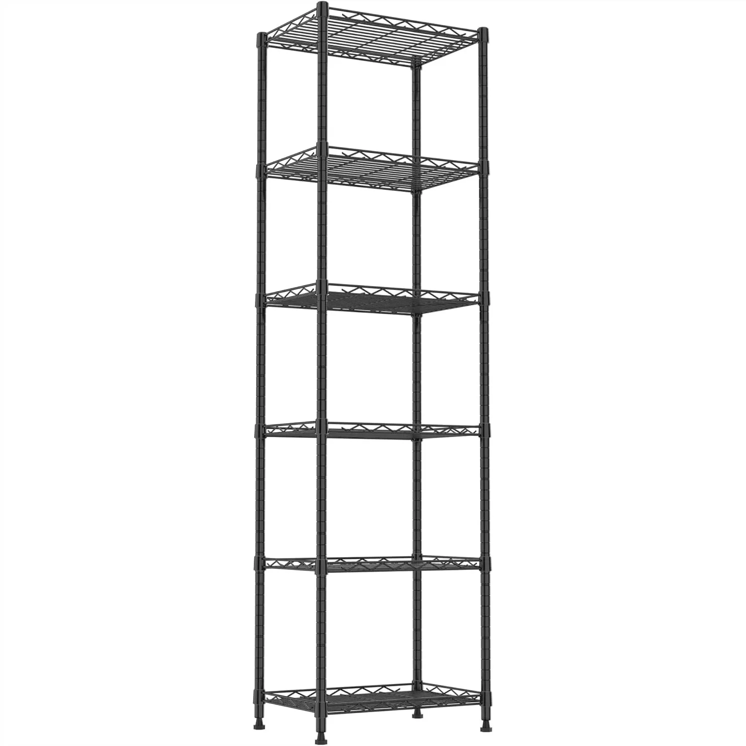 

6 Wire Shelving Steel Storage Rack Adjustable Unit Shelves for Laundry Bathroom Kitchen Pantry Closet, 600lbs Capacity, Black