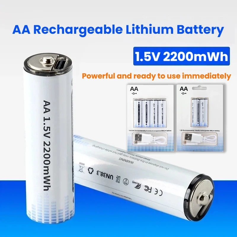 

1.5V 2200mWh AA USB Rechargeable Lithium Battery for Cameras Toys Flashlights High Capacity Fast Charging Long Lasting Life