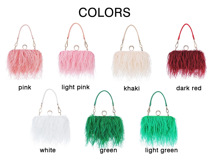 Luxury Ostrich Feather Party Evening Clutch Bag Women Wedding Purses and Handbags Small Shoulder Chain Bag Designer Bag 16 Color