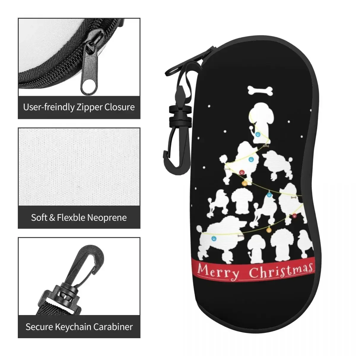 Poodle Christmas Tree Gift Sunglasses Soft Case Neoprene Zipper Pudel Caniche Shell Eyeglass Case Protective Box For Glasses