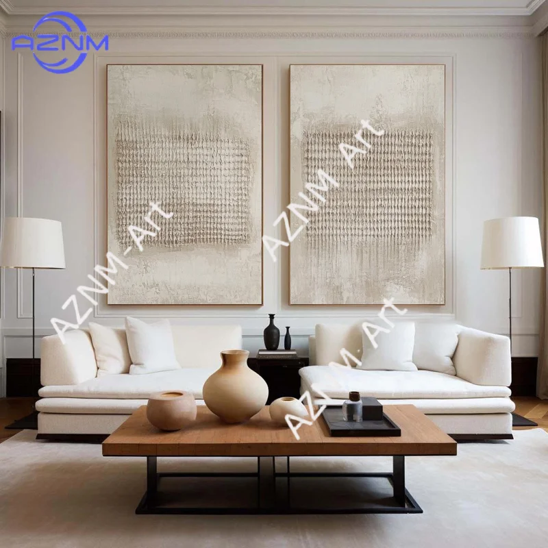 1/2Pcs Textured Beige Abstract Oil Painting Set: Contemporary Wall Art