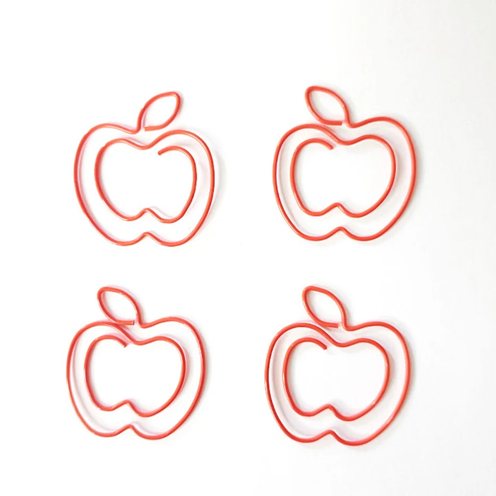 

50Pcs Fruit Shaped Apple Paper Clips Cute Small Paperclips Classroom Supplies Office Accessories Decorative Clips