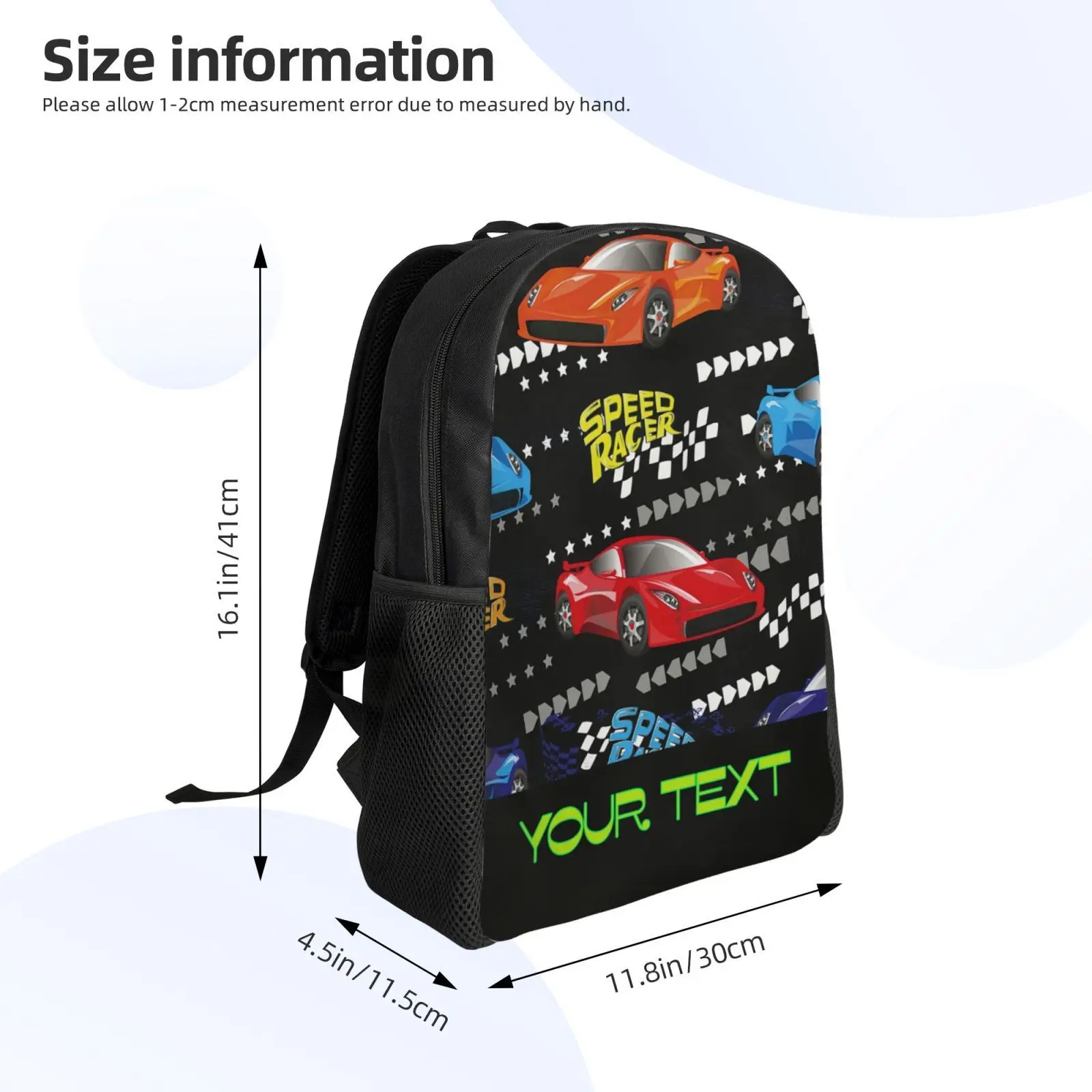 Customizable Sports Car-Themed Backpack - High-Quality, Large Capacity with Laptop Compartment, Durable & Stylish for School, Wo