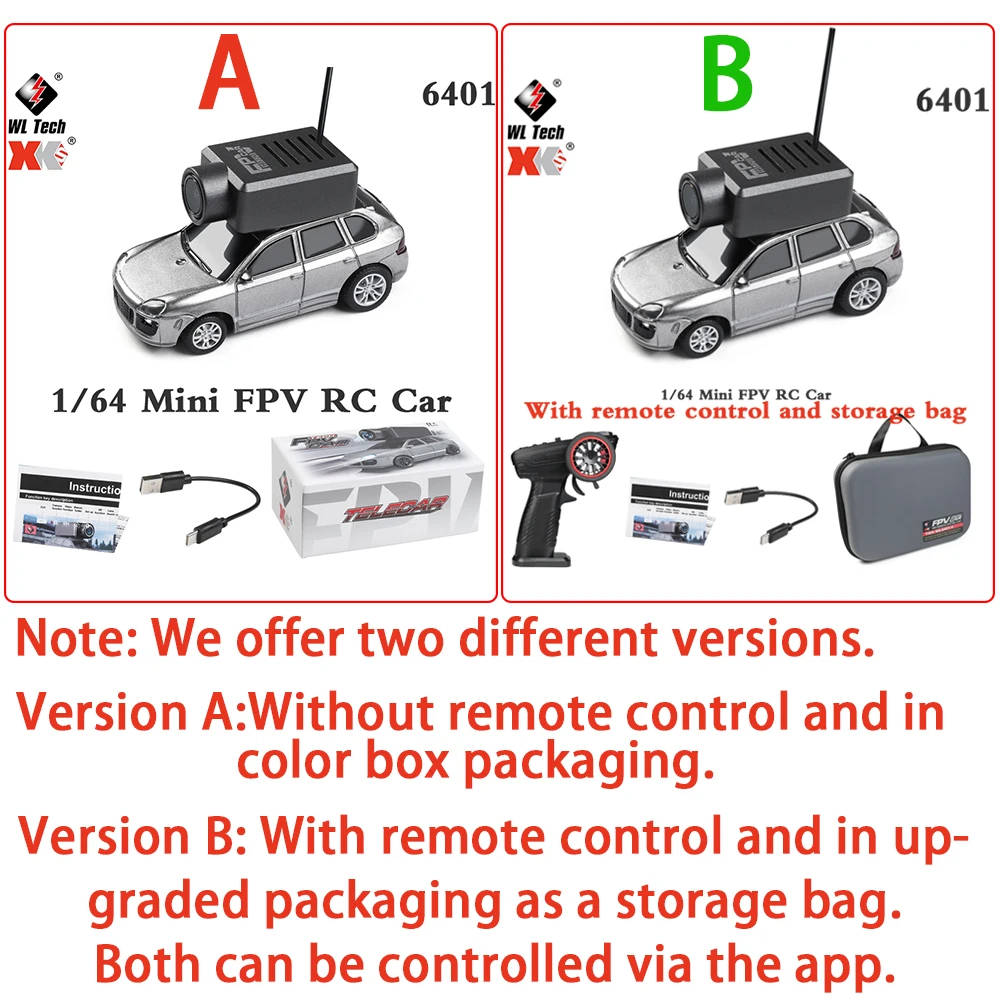 سيارة WLtoys RC الأصلية 6401 مع كاميرا 2K فيديو 1:64 تطبيق WiFi صغير 2.4G أو سيارة التحكم عن بعد FPV عرض VR وظيفة سيارات لعبة