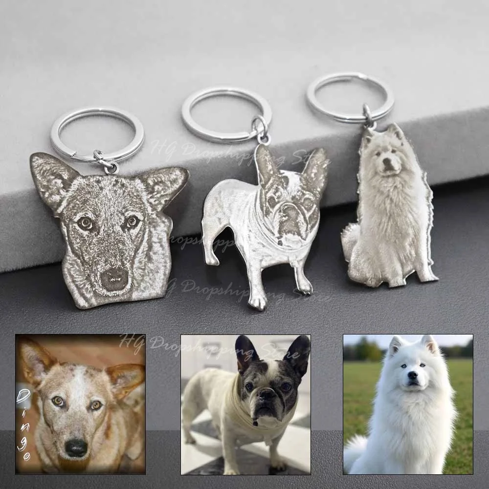 Personalized Dog Cat Photo Keychain Engraved Pet Picture Pendant Gifts Custom Dog Cat Keychain Memory Jewelry Picture Keyring