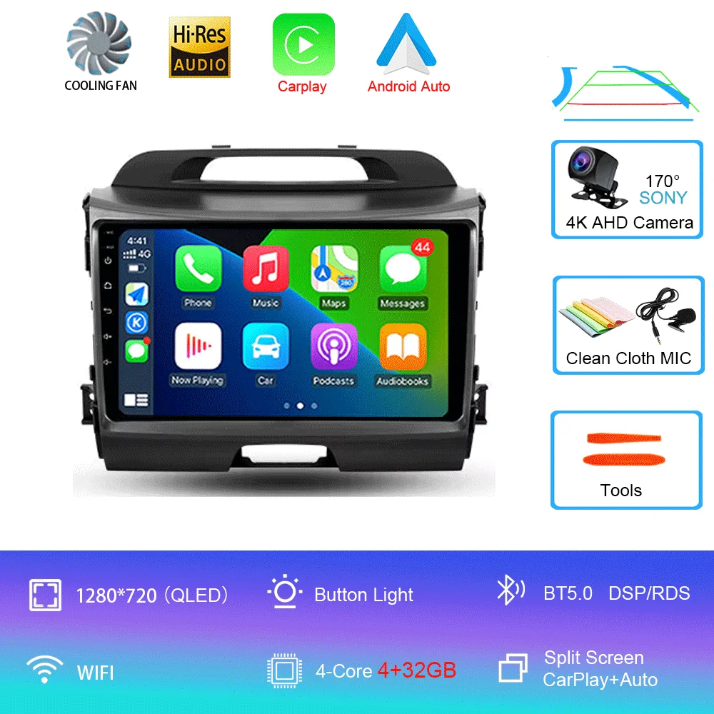 Android 16 Autoradio Draadloze CarPlay Auto voor KIA Sportage 3 2010-2015 2016 4G + WIFI Multimedia Video Player GPS 2din Autoradio