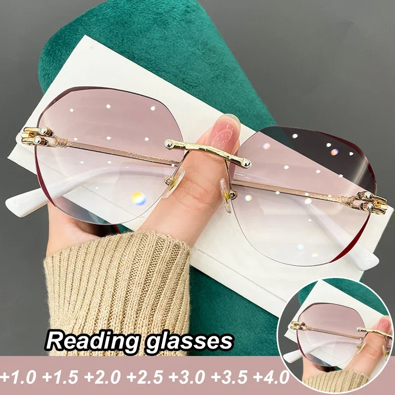 

Rimless Round Reading Glasses for Women Men Vintage Anti Blue Light Presbyopia Eyeglasses Optical Hyperopia Eyewear Diopter