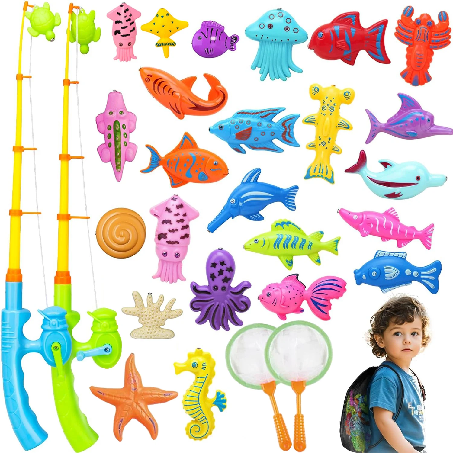 Visserijspeelgoedset voor kinderen Speelwaterspeelgoed voor baby Magnetische staaf en vis met opblaasbaar zwembad Buitensportpuzzelspeelgoed voor kinderen