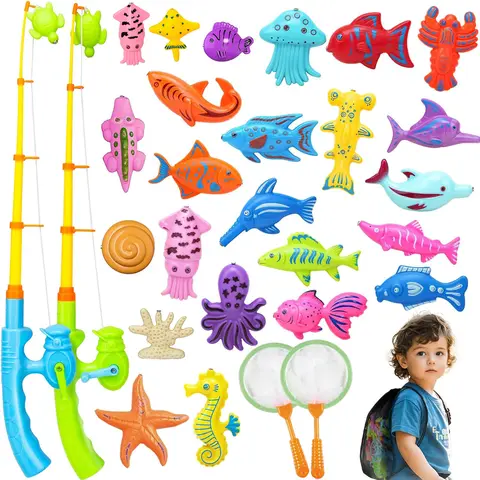Kinder Angeln Spielzeug Set Spielen Wasser Spielzeug für Baby Magnetische Stange und Fische mit Aufblasbarem Pool Outdoor Sport Puzzle Spielzeug für Kinder