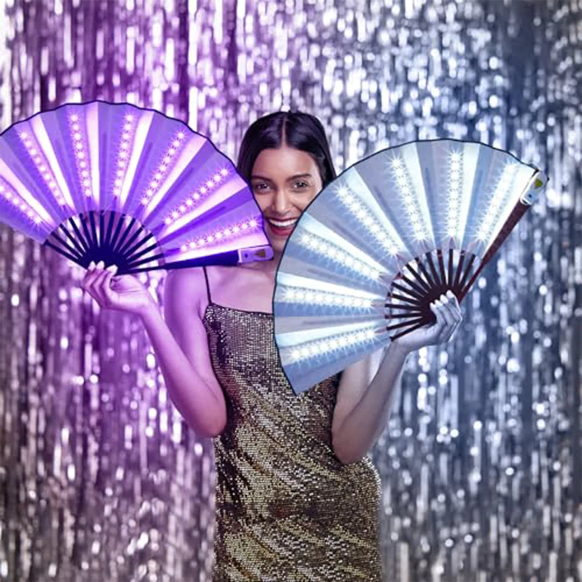 LED Glowing Folding Fans Light Foldable Fan With Fluorescent Grow Battery Operated Bar Living Night Hand Stage Performance Glow