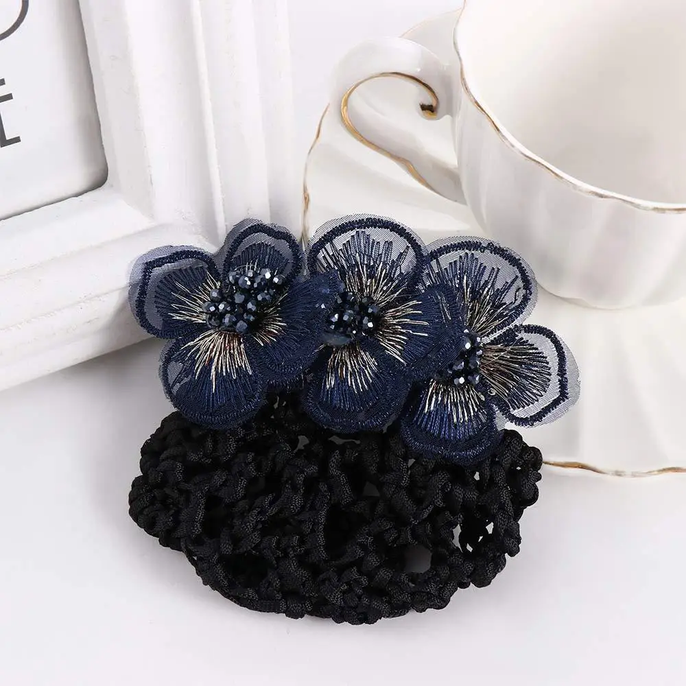 Crochet Gift For Mom Mesh Flower Flight Attendant Bow Bun Net Snood Hair Accessories Korean Style Headdress Women Hairpin