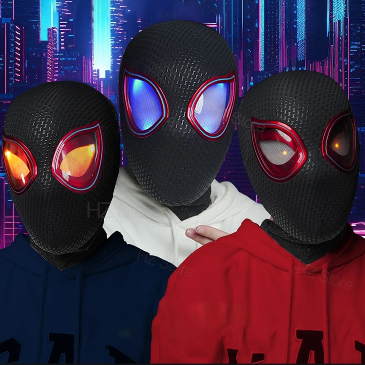 1:1 Miles Morales Mask with Movable Eyes Mascara Electric Gwen Spider Helmet Ring Control Halloween Cosplay Mask Toy Man Gift