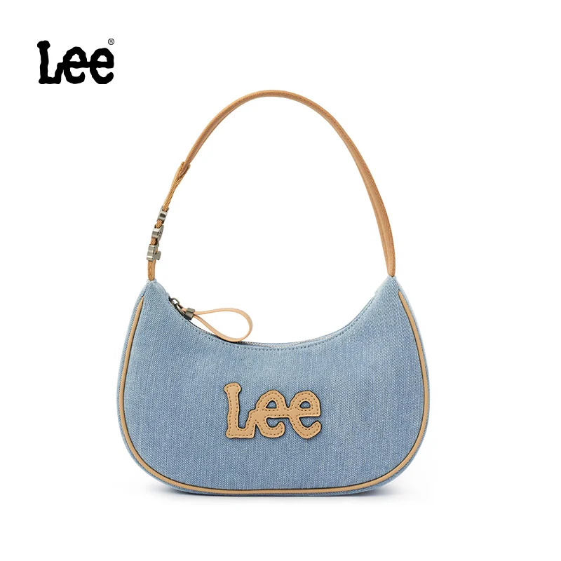 

LEE Vintage Women's Striped Half Moon Underarm Bag Fashion Style Leather Denim Daily Shoulder Handbag Light and Thin Saddle Bag